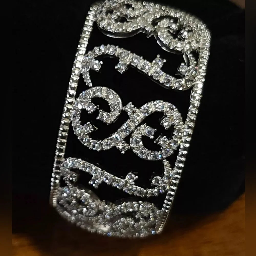 REPOSTED ESPO 925 Sterling Silver Cubic Zirconia Swirl Pattern Cuff Bracelet - Picture 3 of 11